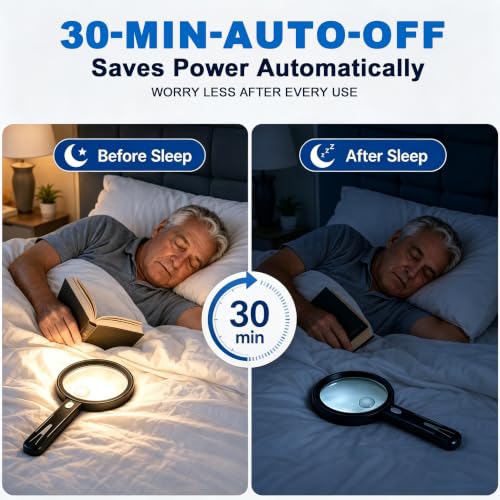 Magnifying Glass with Light, 5.1'' Large 10X Recharge Handheld Magnifier, - color: Black‑silver