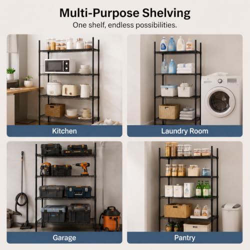 Thyle 4 Pack 36'' Wire Shelving Posts with 50 Clip, Chrome Steel, Black - color: Black, size: 36"