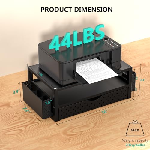 WALI Desk Organizer with Drawer and Pen Holder, 3 Tier Computer Monitor Stand for Home Office Supplies, Laptop Stand Riser for Computer, Laptop, Printer(PTT004-B), 1 Pack, Black - color: Black, size: 3-Tier