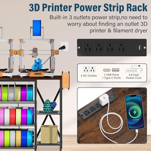 3D Printer Stand with Filament Storage, 4-Tier Heavy Duty Printer Table - color: Brown