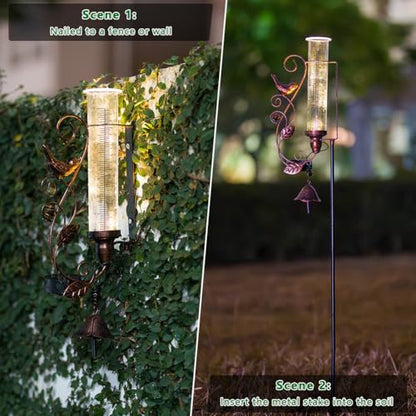 Solar Rain Gauge Outdoor, 7 Inch Tube Hummingbird Rain Gauges - color: Hummingbird