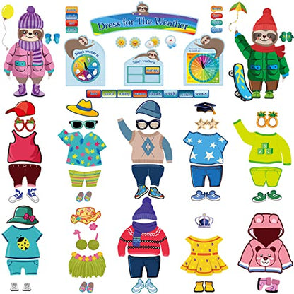 Spakon 103 Pieces Weather Chart Bulletin Board Set for Classroom Dress Weather Chart for Preschool Decoration Seasonal Bulletin Board Cutout Set for 100th Day of School Wall Decor (Cute Style) - style: Cute Style