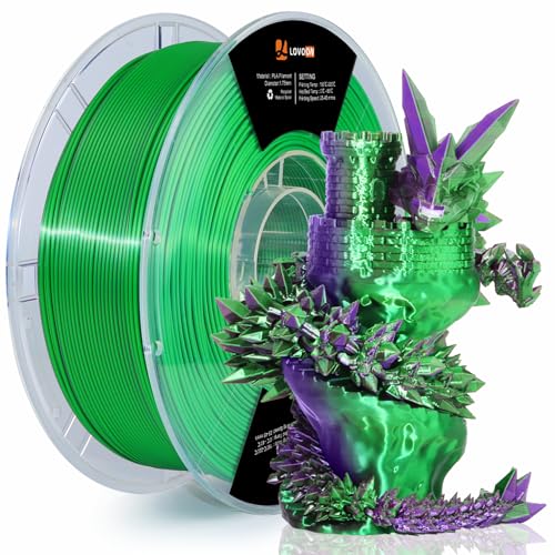 LOVOON PLA 3D Printing Filament Multicolor PLA Filament 1.75mm Silk Dual Color Change by Angle Filament Pla 1.75, Fit Most 3D Printer& 3D Pen, Silk Green/Purple, 1KG(2.2lbs)/Spool - color: 2color Silk Green/Purple, size: 1 kg