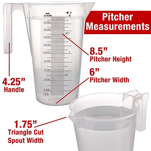 TCP Global 2 Liter (2000ml) Plastic Graduated Measuring and Mixing Pitcher - size: 2000ml