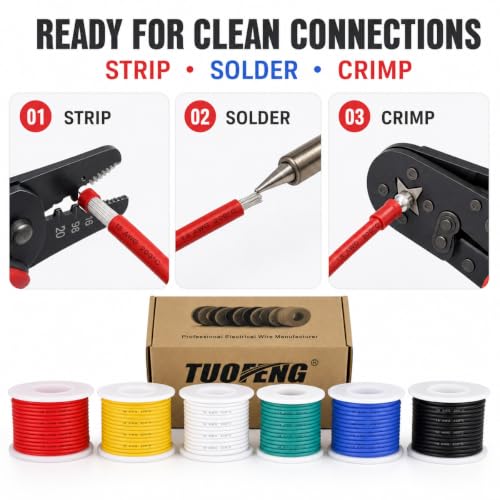 TUOFENG 18 AWG Stranded Wire, 6 Colors, 13.2 ft Each, Tinned Copper - size: 18 AWG Silicone Stranded Wire 6 Colors 13.2ft Each