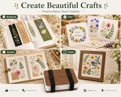 Suziko Professional Wooden Flower Press Kit 6 Layers 6.3 x 8.3 inch, Brown Strap Design for Adults Kids - color: brown