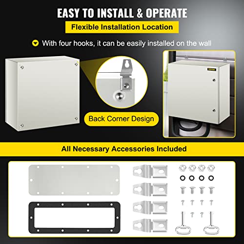 VEVOR NEMA Steel Enclosure, 24 x 24 x 12'' NEMA 4X Steel Electrical Box, IP66 Waterproof & Dustproof, Outdoor/Indoor Electrical Junction Box, with Mounting Plate - size: 24 x 24 x 12