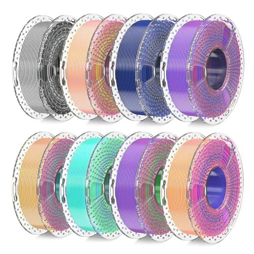 SUNLU 3D Printer Filament Bundle, Silk Filament Multicolor, Individually Vacuum Packed, Dual Color*5, Triple Color *3, 2kg in Total - color: Silk Small Spool - Silk Dual Color*5+silk Triple Color*3