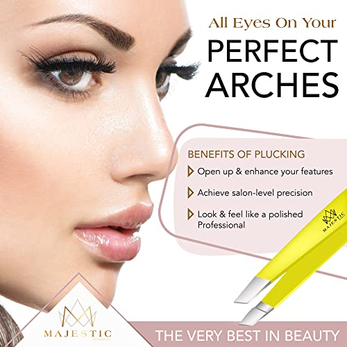 Majestic Bombay Precision Tweezers Set, Fine Point, Slant, Women and Men - color: Yellow