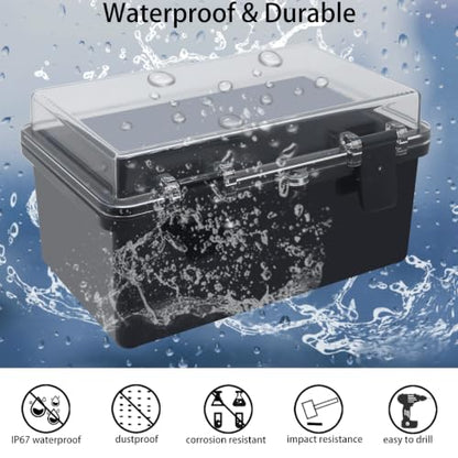 Junction Box, Hinged Black Clear Cover IP67 Waterproof ABS Project Box with Mounting Plate Electrical Box Enclosure with Wall Bracket 8.3 x 5.1 x 4.3inch(210x130x110mm) - color: Clear, size: 8.3"x5.1"x4.3"