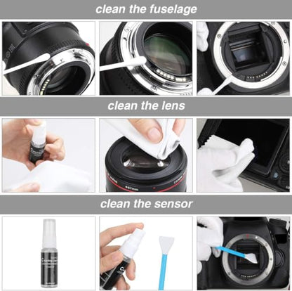 17-in-1 Camera Cleaning Kit for DSLR Cameras (Canon, Nikon,Sony), with Air Blower/Cleaning Pen/Detergent/Cleaning Cloth/Lens Brush/Carry Case - size: 17-in-1