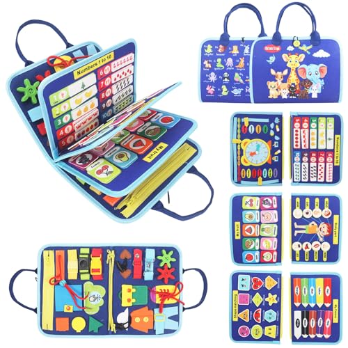 URBAN TOYS Montessori Busy Board, Toddler Activity Book, Learning Toys 3+ - color: Blue