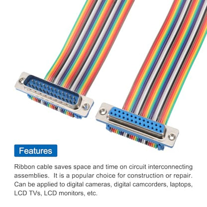 MECCANIXITY 2 Pcs IDC Rainbow Wire Flat Ribbon Cable DB25 Male to DB25 Female 39 Inch Length 2.54mm Pitch Breadboard Jumper Wires for Electronic Projects - size: 39 Inch, style: DB25 Male to DB25 Female