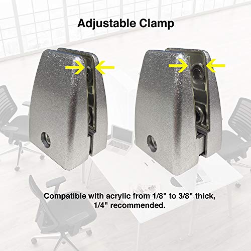 Precision-Milled Aluminum clamp Set for Office Privacy Panels. Includes Rubber-Grip Acrylic Standoff mounts and Adjustable Brackets. Ideal for Metal Shelf Support with Screws and Allen Wrench kit