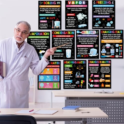 Pajean 10 Pieces Chemistry Posters 14 x 11 Inch Chemical Science Posters Set Educational Wall Decor Art for Primary Middle High School Classroom Teaching Aid Decorations Supplies(Black,Classic)