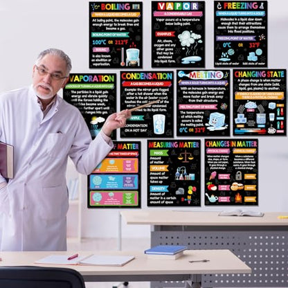 Pajean 10 Pieces Chemistry Posters 14 x 11 Inch Chemical Science Posters Set Educational Wall Decor Art for Primary Middle High School Classroom Teaching Aid Decorations Supplies(Black,Classic)