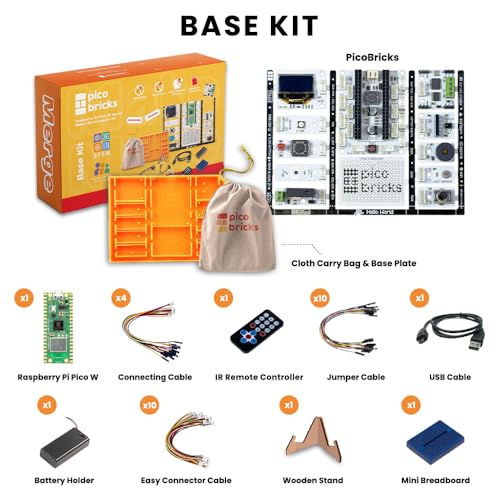 PicoBricks Raspberry Pi Pico W Starter Kit with 12 Detachable Sensors and Extensive Learning Guide, DIY Coding Kit, Raspberry Pi for Kids - size: Base Kit