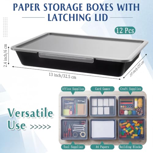 Tinlade 6 Pcs Classroom Paper Storage Bins with Lids, 13x10, Black - color: Black
