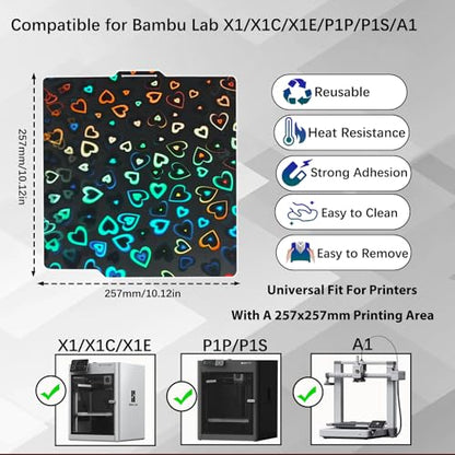 Upgraded Bambu Lab Build Plate for X1/X1C/X1E/P1P/P1S/A1, Double Sided Smooth Sweetheart+Waterdrop Spring Steel Build Plate for Bambu Labs 3D Printers Flexible Print Bed 257x257mm. - style: P1/X1/A1/P2S Holographic Plate(H6H)