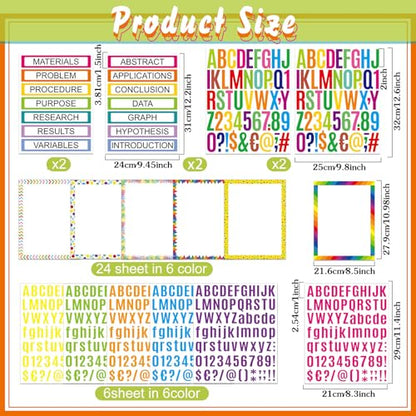 PerKoop 36 Sheets Science Fair Board Poster Boards Supplies 24 Self Adhesive Presentation Subtitles 4 Science Fair Project Titles 8 Personalized Letter Sticker for Classroom(Rainbow Color) - color: Rainbow Color