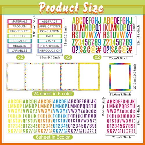 PerKoop 36 Sheets Science Fair Board Poster Boards Supplies 24 Self Adhesive Presentation Subtitles 4 Science Fair Project Titles 8 Personalized Letter Sticker for Classroom(Rainbow Color) - color: Rainbow Color