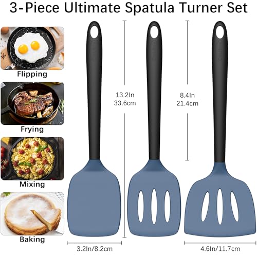Coukre 3 Pack Silicone Spatula Set, Heat Resistant to 500°F, BPA-Free - color: DarkBlueBlack