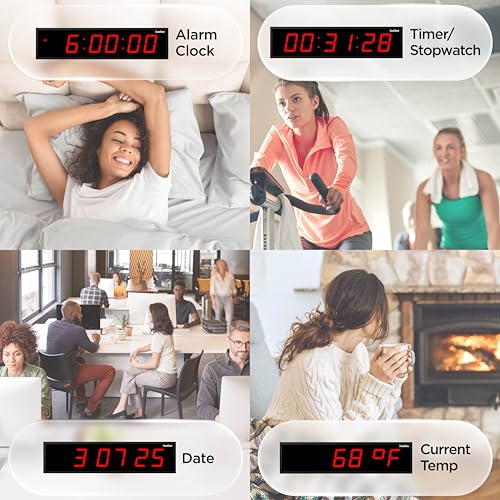 Ivation Oversized Digital Wall Clock with Large LED Display & Timer, 48" - color: Red, size: 48" Inch