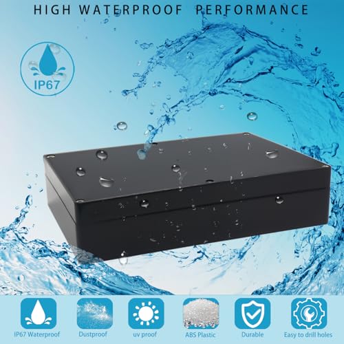 Watertight Junction Box, IP67 Waterproof Project Box Durable ABS Plastic Electronic Enclosure Case for DIY Electrical Project Black 10.35" x 7.17" x 2.36"(263 x 182 x 60 mm) - size: 10.35" x 7.17" x 2.36"