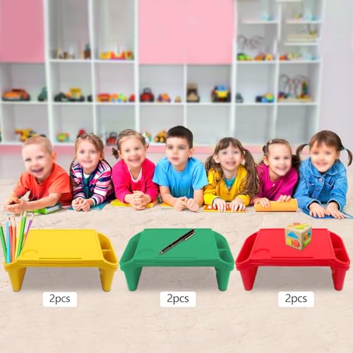 6 Pack Kids Lap Desk Tray with Storage Slots, Stackable Activity Tray - color: Red+green+yellow