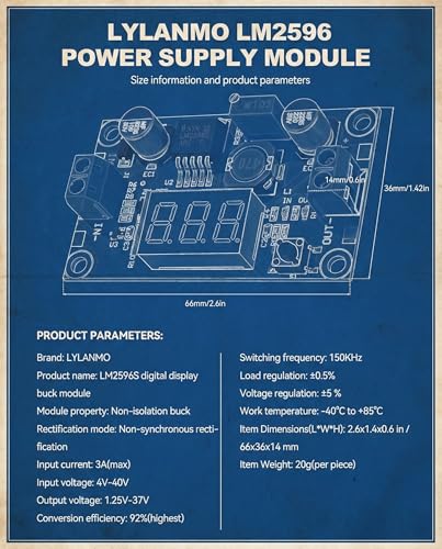 LM2596S Adjustable DC-DC Buck Converter Power Supply Module with Digital Voltage Meter Display Input 4-40V Output 1.25-37V 3A (Pack of 3) - style: 3PCS