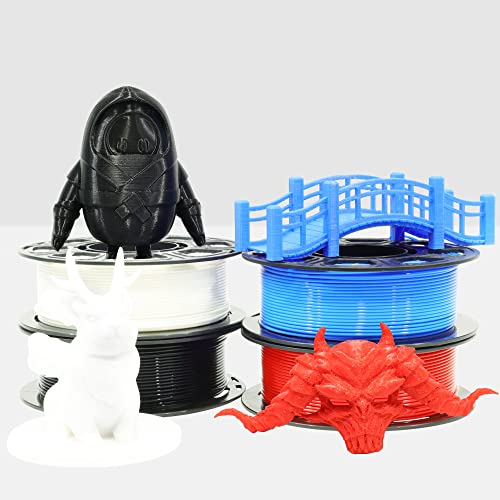 1.75mm Normal PLA 4 Most Basic Colors Bundle Pack: Black Red White Blue, Each Spool 250g, 4 Spools Packed, Total 1Kg 3D Printing Filament Material with One Extra 3D Print Tool by MIKA3D - color: White+black+red+sapphire Blue