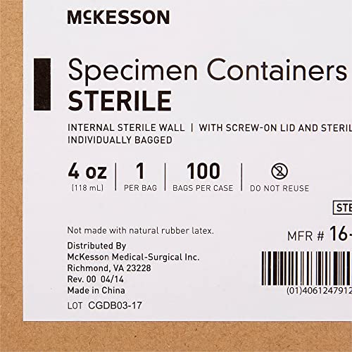 McKesson 16-9526-Case General Purpose Specimen Container High Density Polyethylene Screw-On 4 oz. / 120 Cc Sterile (Pack of 100)