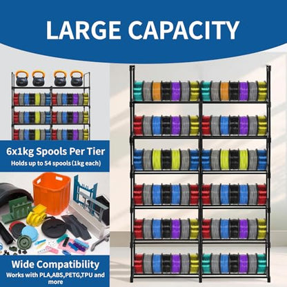 8-Tier 2-Column Modular 3D Printer Filament Storage Rack, 33.4" x 11.8" Metal Filament Spool Holder & Organizer, Holds 96 Spools(1kg), for Home Office Workshop, Tool-Free Assembly
