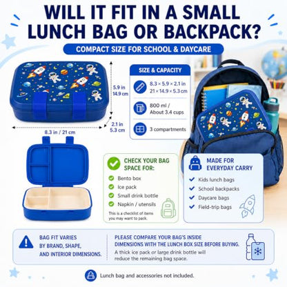 MISS BIG Kids Bento Lunch Box, Blue Astronaut, Microwave Safe, 800ml - color: Blue Astronaut