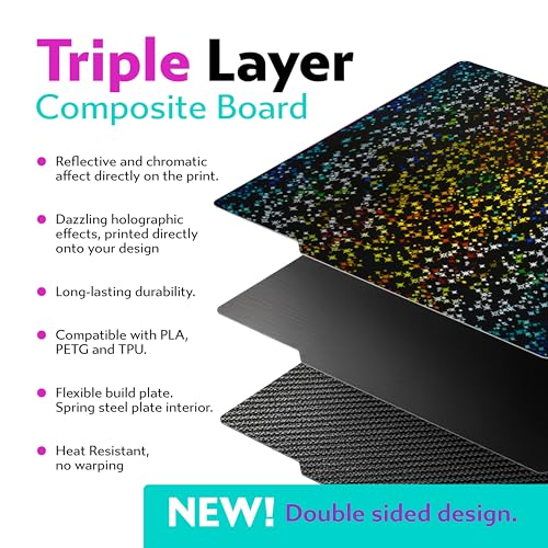 Cookiecad Cookie Sheet - Holographic 3D Printer Build Plate - Double Sided Reflective 3D Printer Bed, Flexible Spring Steel 3D Printer Platform (Chromatic Stars, 235x235) - size: 235x235, style: Chromatic Stars