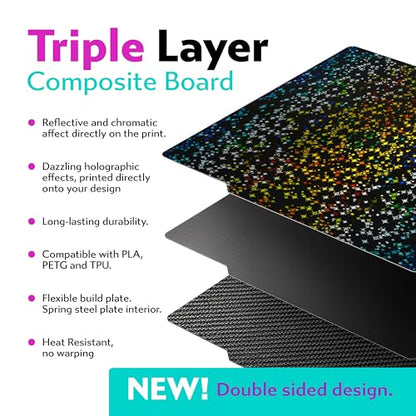 Cookiecad Cookie Sheet - Holographic 3D Printer Build Plate - Double Sided Reflective 3D Printer Bed, Flexible Spring Steel 3D Printer Platform (Chromatic Stars, 235x235) - size: 235x235, style: Chromatic Stars