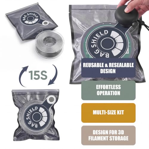 3D Filament Vacuum Sealer Kit with 20 Pcs Reusable Printer Filament Storage Bags, 2 Sealing Clip, 3D Printer Accessories Moisture-Proof Airtight Storage (12.6in x 13.4in) Black - color: Black