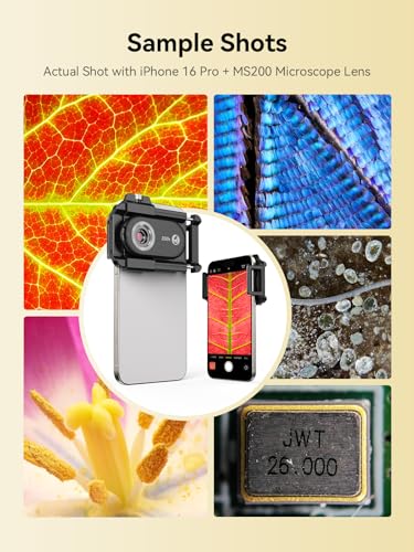 MIAO LAB 200X Phone Microscope Lens, Phone Camera Micro Lens with Universal Clip/LED Light/CPL, Mini Pocket Microscope Attachment for iPhone 17/16/15/14/13 Series and Most Smartphone