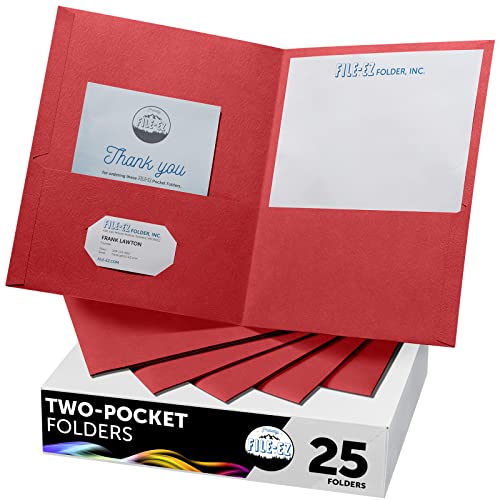 FILE-EZ Two-Pocket Folders, Red, 25-Pack, Textured Paper, Letter Size (EZ-32558) - color: Red, size: 25 Folders