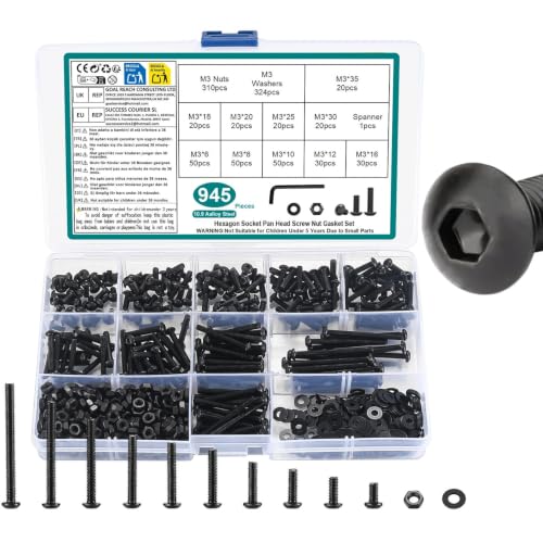 945 PCS M3 Screws Assortment Kit, Hex Button Head Screws with M3 Bolts Set - size: M3
