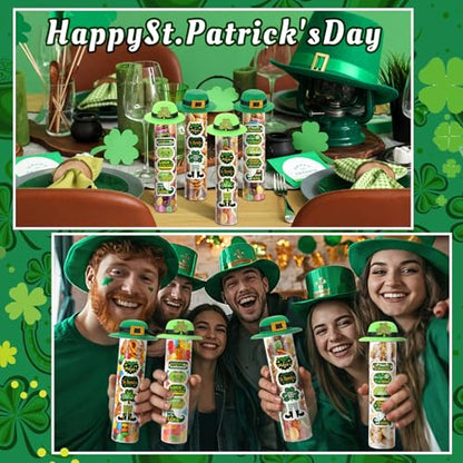 Honeydak 16 Set St. Patrick's Day Candy Tubes 4 oz(115ml) Shamrock Containers Decoration Clear Plastic Test Tube with Screw Caps Irish Hats Gift Green Clover Holder for St. Patrick's Day Party Favors - style: Saint Patrick's Day