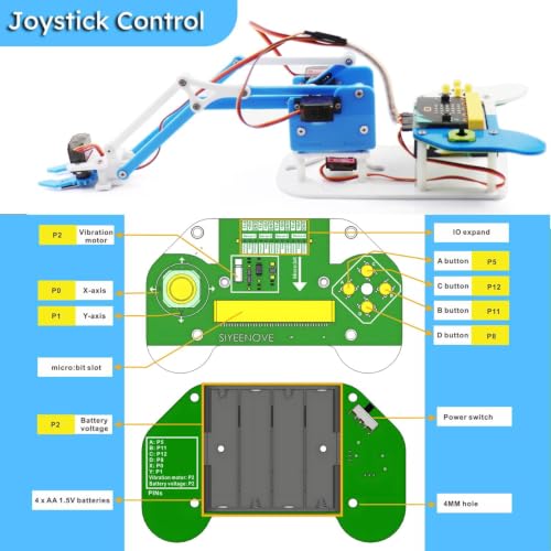 Micro:bit Programmable Robotic Arm Kit with Joystick Controller for STEM Education | Compatible with MakeCode & MicroPython, microbit v2 and AA Batteries Not Included