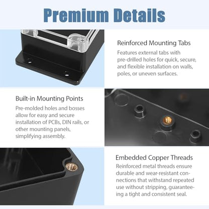 Junction Box with Clear Cover IP65 Waterproof ABS Plastic Universal Project Box with Fixed Ear, Black 7.8"x 4.7"x 2.2"(200x120x56mm)(Pack of 2) - color: 2 packs, size: 7.8"x 4.7"x 2.2"
