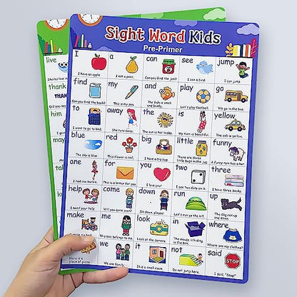 Lachilly Sight Words 5 Levels Learnig Posters, Vocabulary Building, Preschool, Home, Middle and High School Classroom Wall Decoration, Bulletin Board Set, Teacher Teaching Aids, 5 Sheet - style: Sight Words 5P