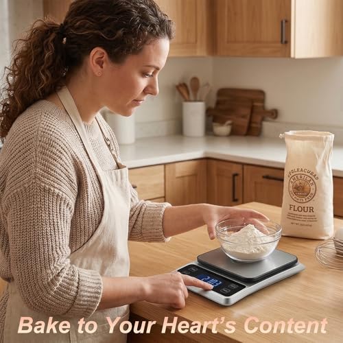 Kitchen Digital Scale, 0.1 g/0.001 oz High Precision Electronic Scale, Max 5 kg/11 lbs, Multiple Unit Conversion, Auto Power-Off/Tare/Counting Function, Stainless Steel Weighing Platform (Silver)