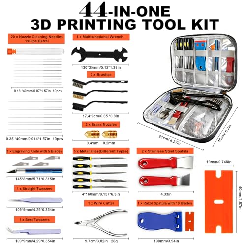 53Pcs 3D Printer Tool Kit,3D Printing Accessories Includes Nozzle Cleaning Kit,Deburring Tool,Scraper,Storage Bag,Suitable for 3D Print Cleaning, Removing, Finishing