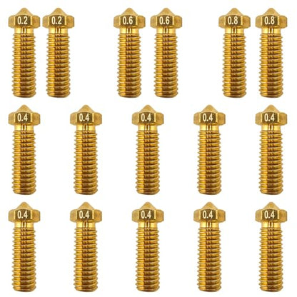 16Pcs Volcano Nozzles kit, Vyper Nozzles kit, Brass 3D Printer Nozzles Kit 0.2/0.4/0.6/0.8mm Compatible for Artillery Genius, Sidewinder X1, X2, Anycubic Vyper, Kobra Plus/Kobra Max 1.75mm Filament, - style: 16Pcs Volcano Nozzles kit