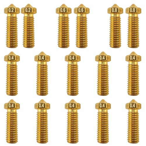 16Pcs Volcano Nozzles kit, Vyper Nozzles kit, Brass 3D Printer Nozzles Kit 0.2/0.4/0.6/0.8mm Compatible for Artillery Genius, Sidewinder X1, X2, Anycubic Vyper, Kobra Plus/Kobra Max 1.75mm Filament, - style: 16Pcs Volcano Nozzles kit