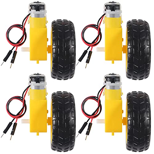 4Set DC Electric TT Prewired Gear Motor Wheel Kit 3-6V Dual Shaft Geared TT Gearbox Engine with 69mm Plastic Car Tire Wheel for Smart RC Car Robot Tyres Model - color: 4pcs