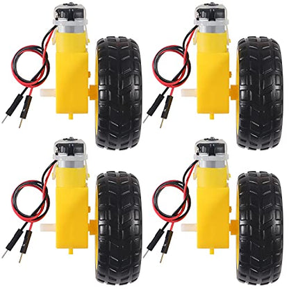 4Set DC Electric TT Prewired Gear Motor Wheel Kit 3-6V Dual Shaft Geared TT Gearbox Engine with 69mm Plastic Car Tire Wheel for Smart RC Car Robot Tyres Model - color: 4pcs